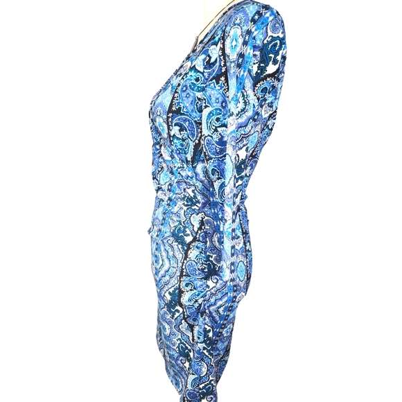 M. Fasis Bodycon Paisley Blue Dress. M - Picture 3 of 12